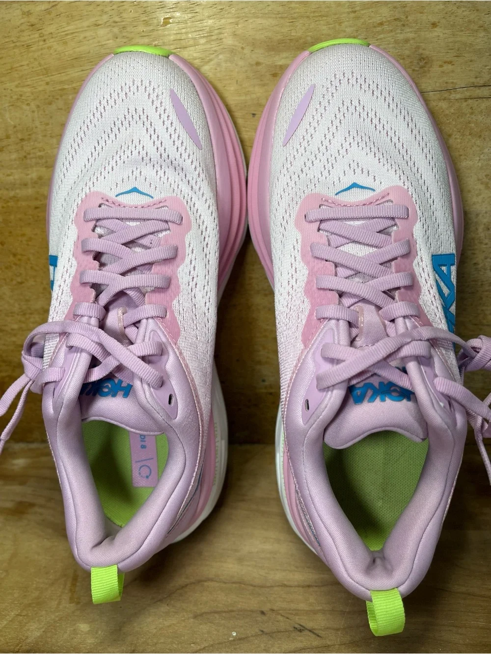 Hoka One One Bondi 8 REFLECTIVE Womens Size 8 Running Shoes Sneakers Pink Blue